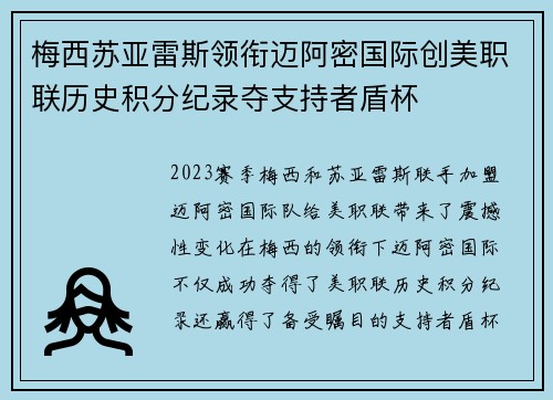 梅西苏亚雷斯领衔迈阿密国际创美职联历史积分纪录夺支持者盾杯 梅西苏亚雷斯领衔迈阿密国际创美职联历史积分纪录夺支持者盾杯